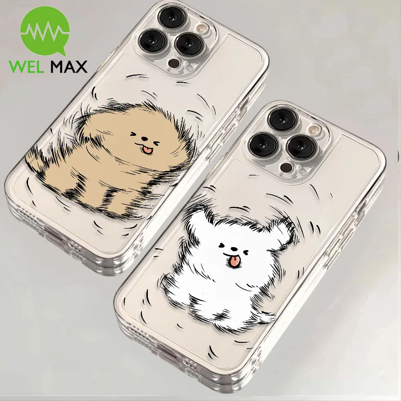 Cute shaking head puppy couple phone case For iphone 15 14 13 12 11 Pro Max XS XR Xsmax 7 8 ShockProof Anti-fall TPU Soft shell