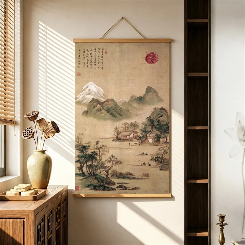 Room Decor Aesthetic Breeze Beside a Quiet Window, Wabi Sabi Decor Pearlescent Canvas Hanging Scroll Decor for Reading Nook
