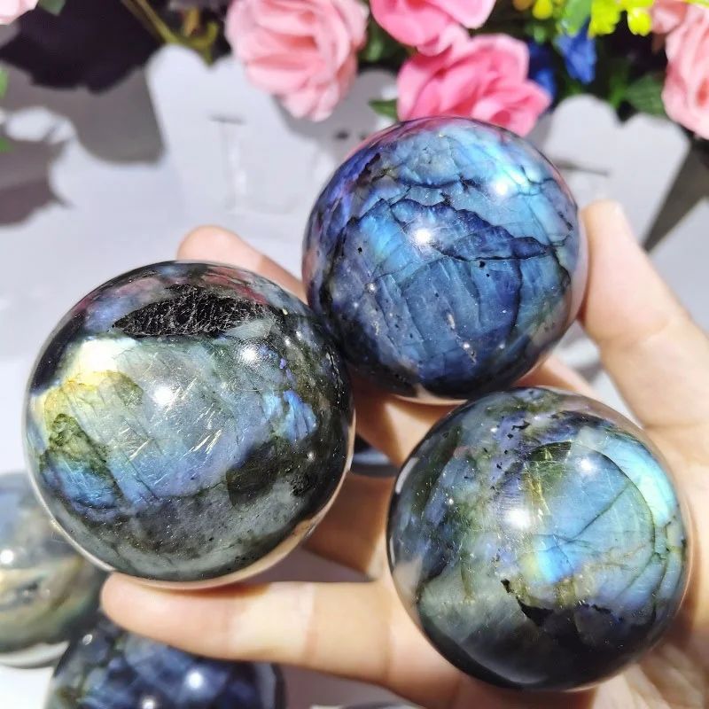 

Natural Semi Precious Stone crystals ball polished stone flashy labradorite sphere