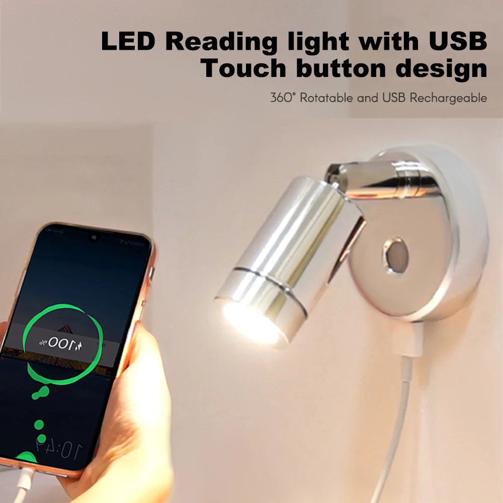 12V/24V Car LED Reading light 3300K  Boat Bedside Lamp Touch Control 360° Rotatable Head for Studying Reading Working Camping