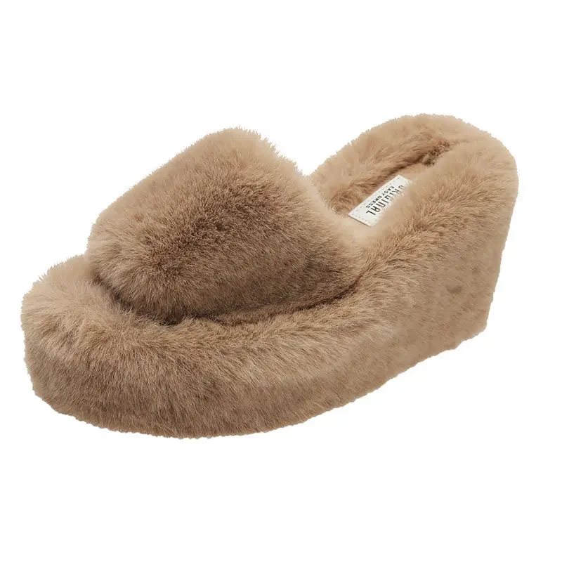 Random Style Slippers Women In Autumn ＆ Winter Outwear Slope Heel Heightened Thick Soft Slippers Shoes Anti Slip Fluffy Slippers