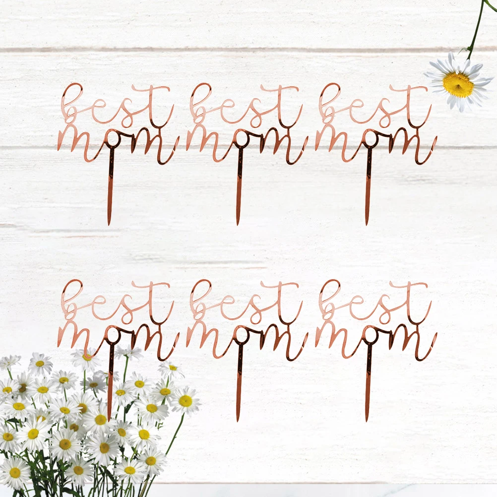 

6PCS Cake Insert Decorations Mother's Day Glitter Card Stock Toppers Food Grade Party Supplies Cake Decorating Accessories