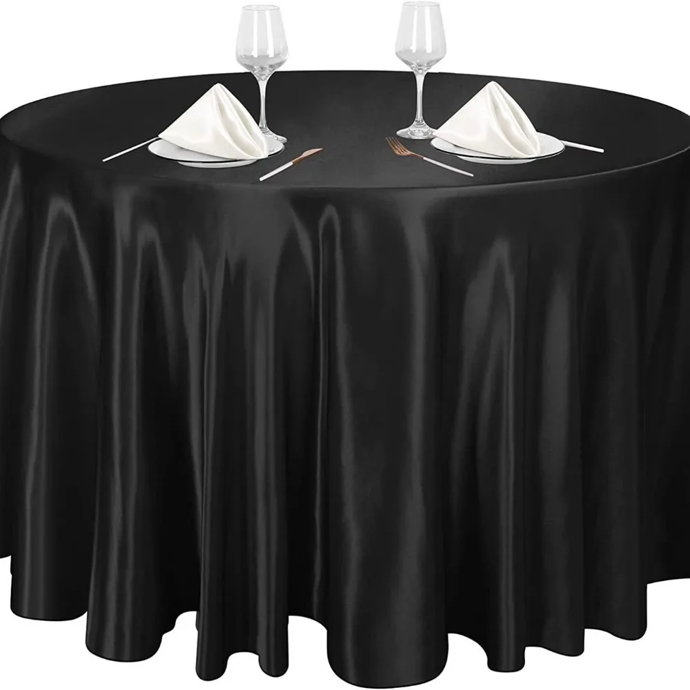 

Party Tablecloth Smooth Round Satin Tablecloth Bright Solid Color Table Cover Imitation Silk Table Decoration Banquet