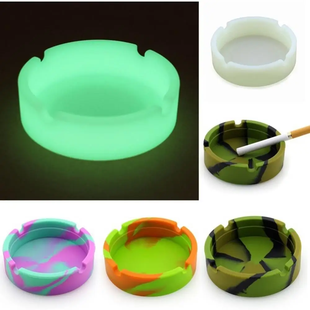 Luminous Ashtray Colorful Silicone Gel Ashtray  Soft Round Camouflage Fluorescent Smoke Convenient Tobacco Cigarette Ash Tray