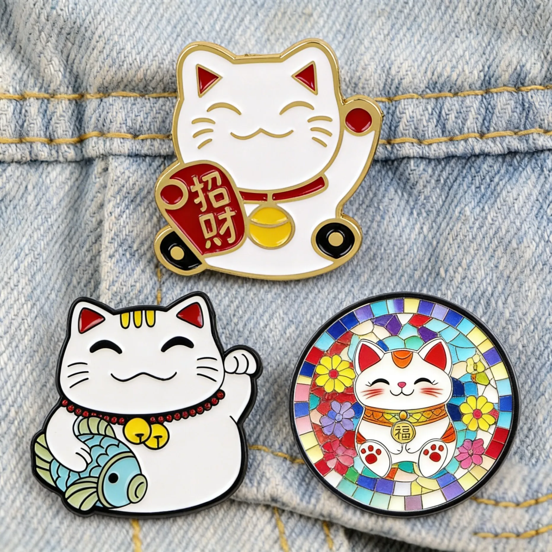 Niedliche Glückskatzen-Emaille-Anstecknadel Cartoon-Tier-Brosche Japanische Glückskatzen-Anstecknadeln für Rucksäcke Kawaii-Accessoire