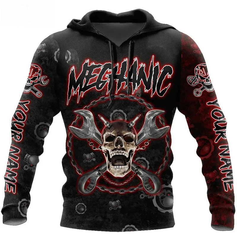 Horror Skull Mechanic Graphic Hoodie Fashion New in Hoodies & Sweatshirts for Men Clothing Casual Pullover Ropa Hombre Y2K Tops - Image 2