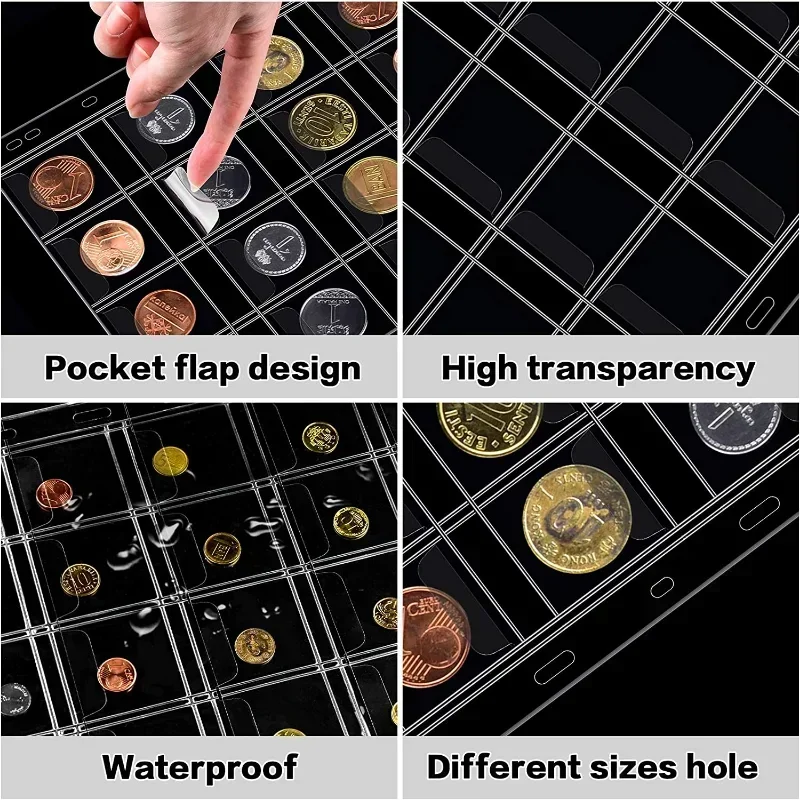 5 PCS Album for Coins Albums 12/20/30/42 Pocket Coins Collection PVC Transparent Inside Pages  Coins Loose Leaf Organizer Bag