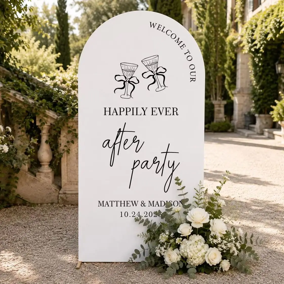 Happily Ever After Arched Welcome Sign, Personalized Couple Names Wedding Reception Banner, Outdoor Wedding Entrance Backdrop De
