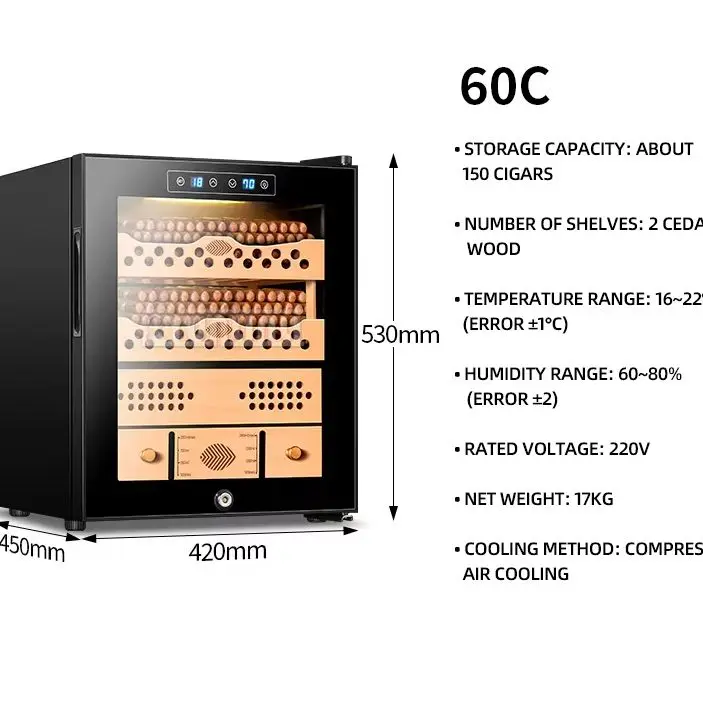 2026 CL-70C Cigar Cabinet Cedar Wood Shelf Frequency Conversion Compressor Cabinet Constant Temp And Humidity