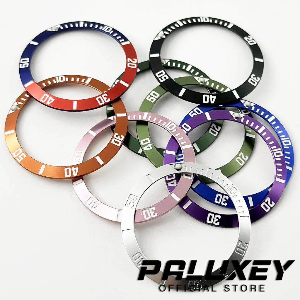 38 มม.อลูมิเนียมแหวนดําน้ําสีแดงสีม่วงเงินสีส้มสีฟ้าสีเขียวสีดํานาฬิกา BEZEL แทรกสําหรับนาฬิกาผู้ชายกรณีเปลี่ยนอุปกรณ์เสริม