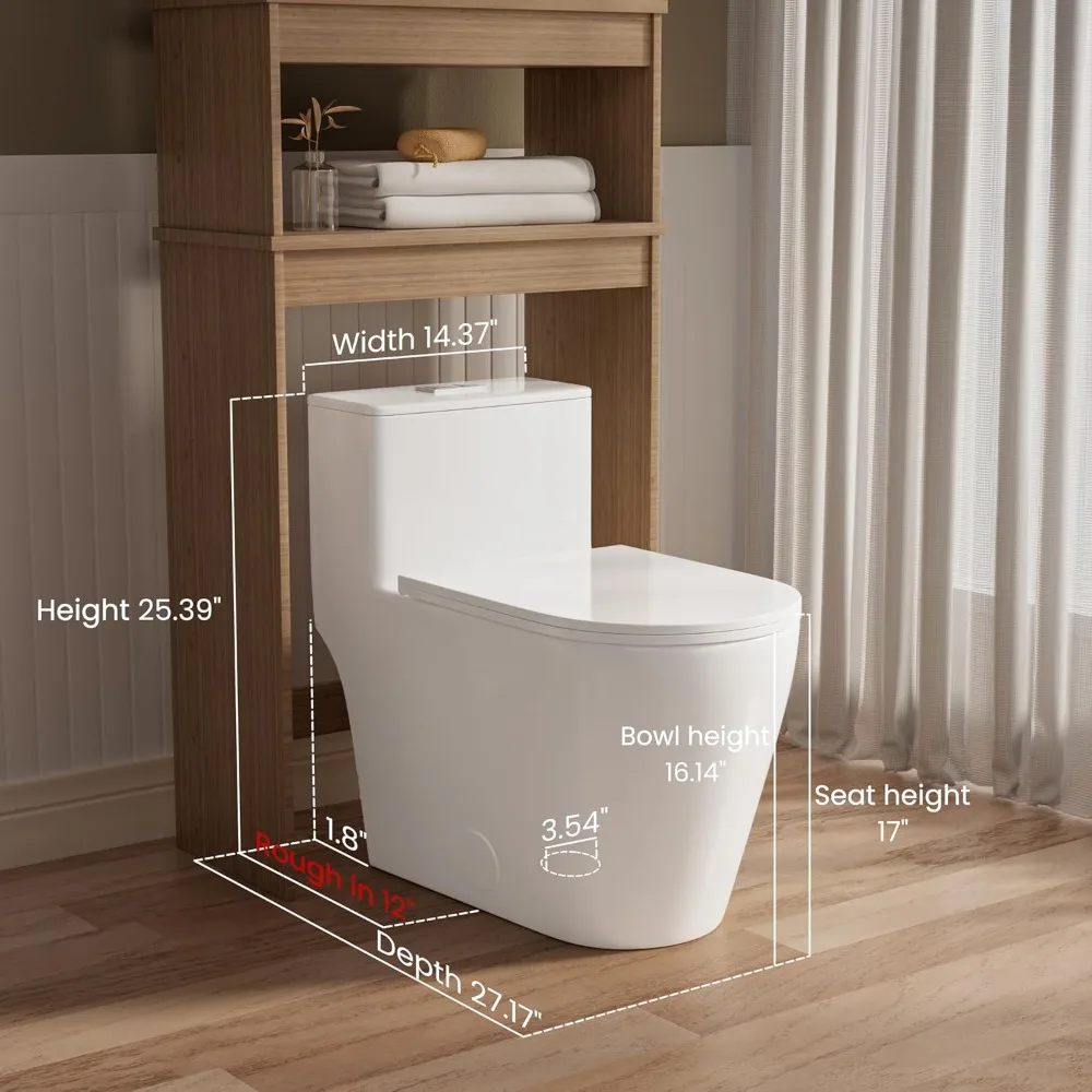 

Elongated One Piece Toilet 17" ADA Comfort Chair Height Seat Compact Bathroom Dual Flush Customized