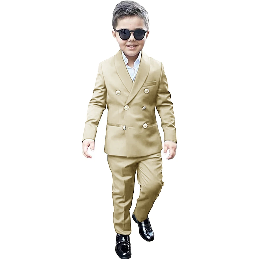 

Khaki Flower Boys 2 Piece Suits Double Breasted Blazer Kids Wedding Tuxedo Jacket Pants Formal Child Clothes 2-18 Years Old