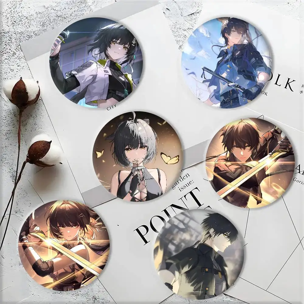 Cartoon Anime Game Wuthering Waves Rover Badges 44 58 75 mm Round Cosplay Pin Bag Decor Fans Collect Friends Gifts Brooch