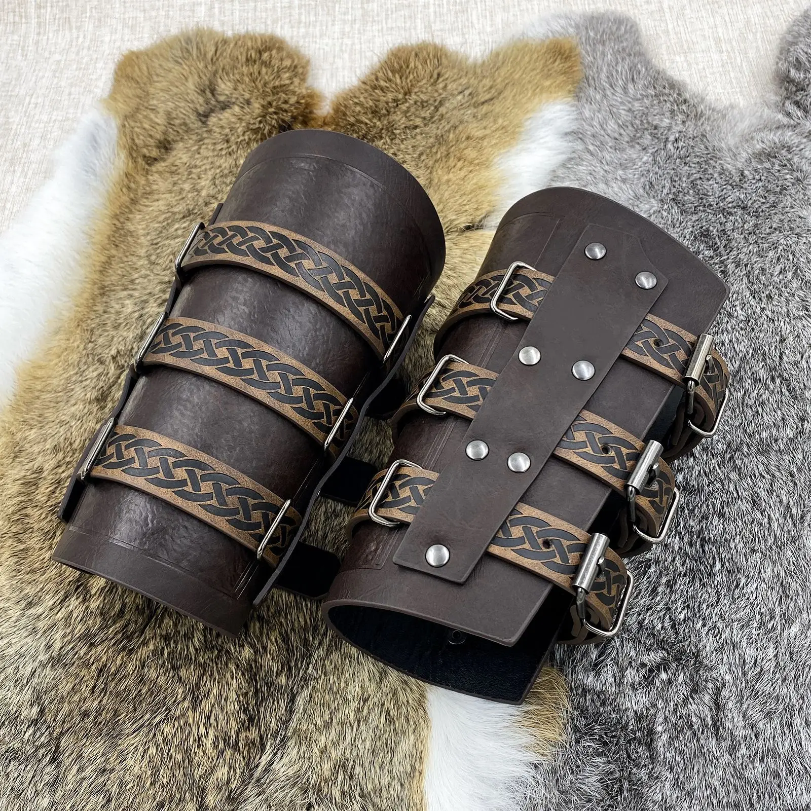 Calentadores de brazo de armadura Medieval para hombres, pulsera de caballero pirata vikingo con cordones, accesorios Steampunk