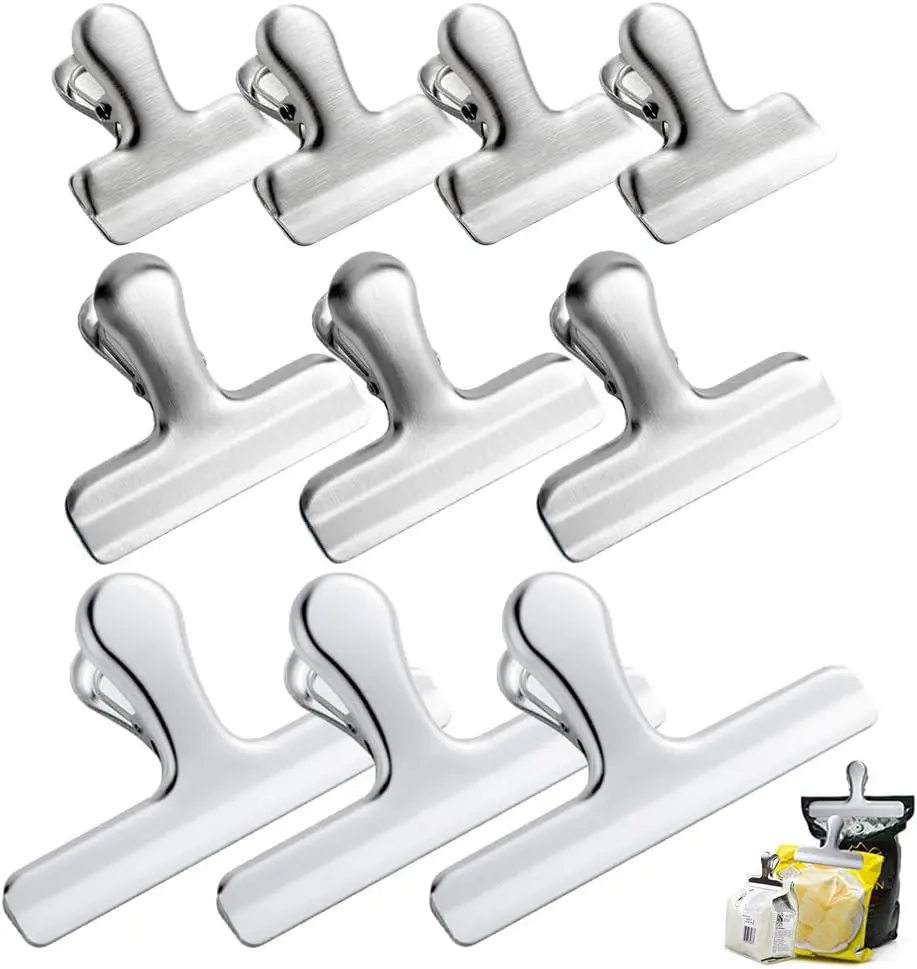 

10 Pcs Stainless Steel Bag Clips, 3 Sizes Heavy Duty Air Tight Seal for Food Coffee Bags Kitchen