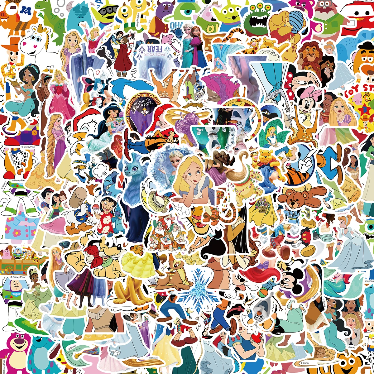 

200pcs Disney Mix Stitch Mickey Mouse Mermaid Princess Stickers Cartoon Decals Fridge Laptop Anime Sticker Kids Toys