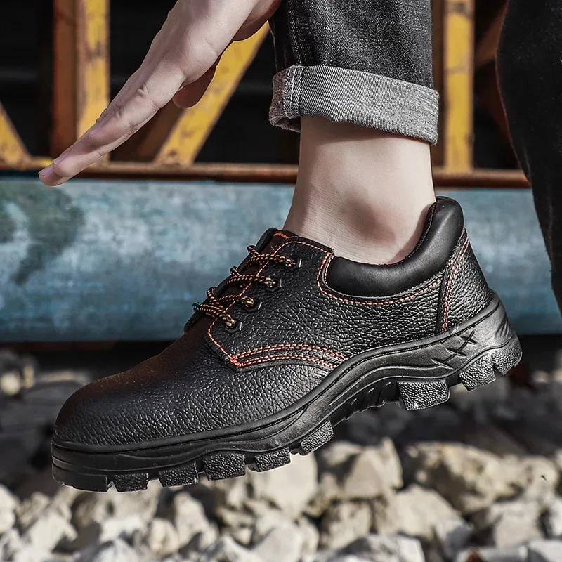أحذية عمل جلدية مقاومة للماء للرجال، أحذية رياضية مضادة للسحق والثقب، أحذية أمان خارجية برؤوس فولاذية للرجال