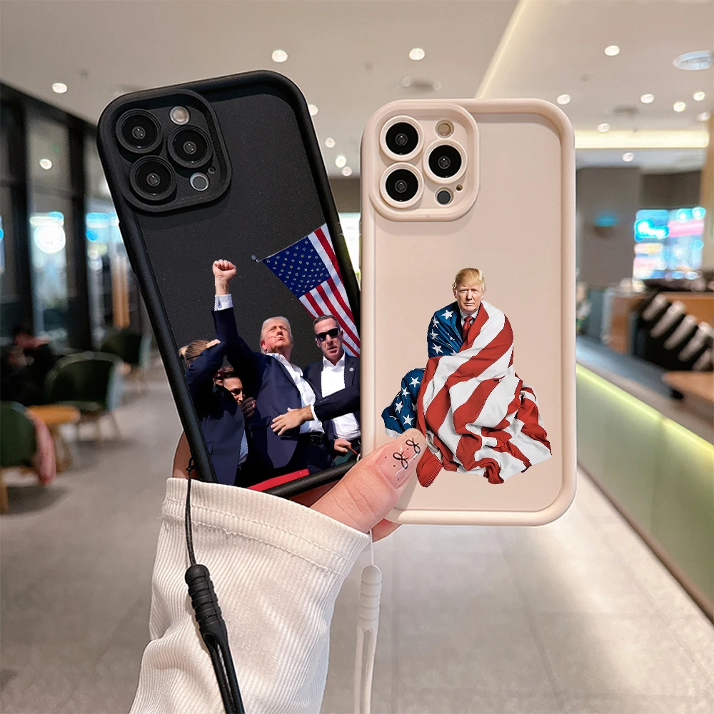 US Election Trump Ears Phone Case for IPhone 16 15 14 13 12 11 Pro Max Mini XR XS X 7 8 Plus Soft TPU Back Cover With Hand Strap