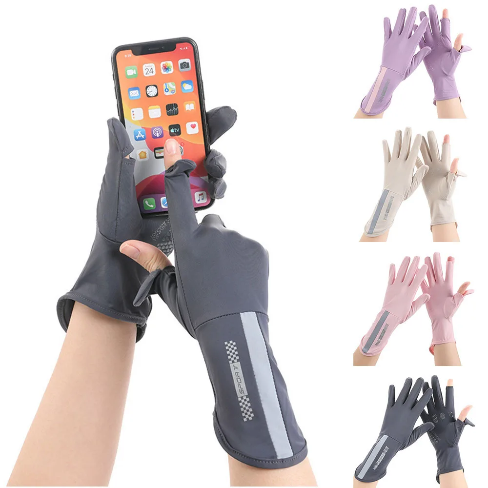 Summer Sunscreen Ice Silk Gloves Outdoor Cycling Driving Running Mittens Sun Protection Fingerless Gloves Thin Anti-UV Gloves