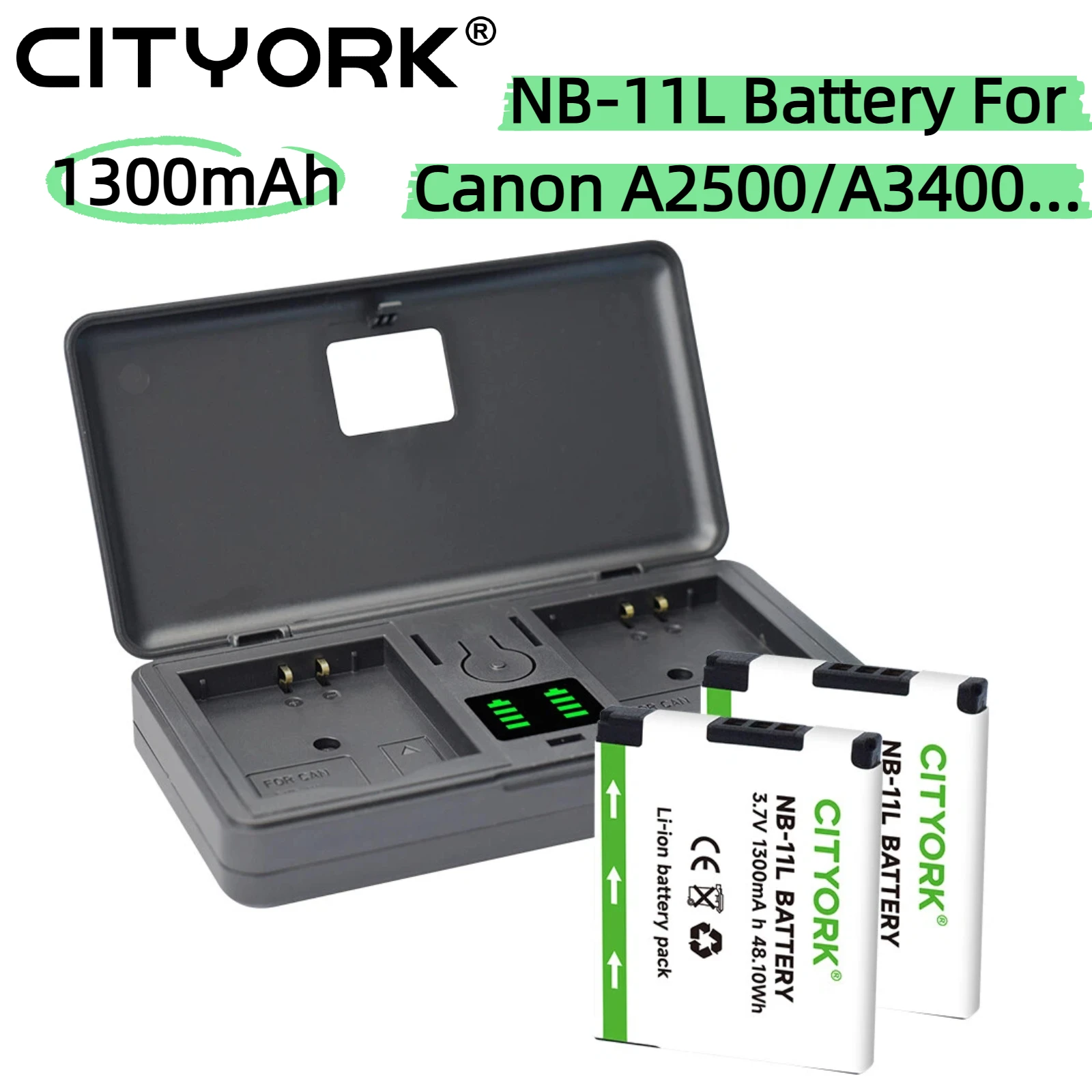 Batería de NB-11L de 1300mAh con cargador de batería LCD de 2 ranuras para Canon SX420IS A2300 SX400 IS 175 HS 245 HS 170 IXUS 245 132 155 145