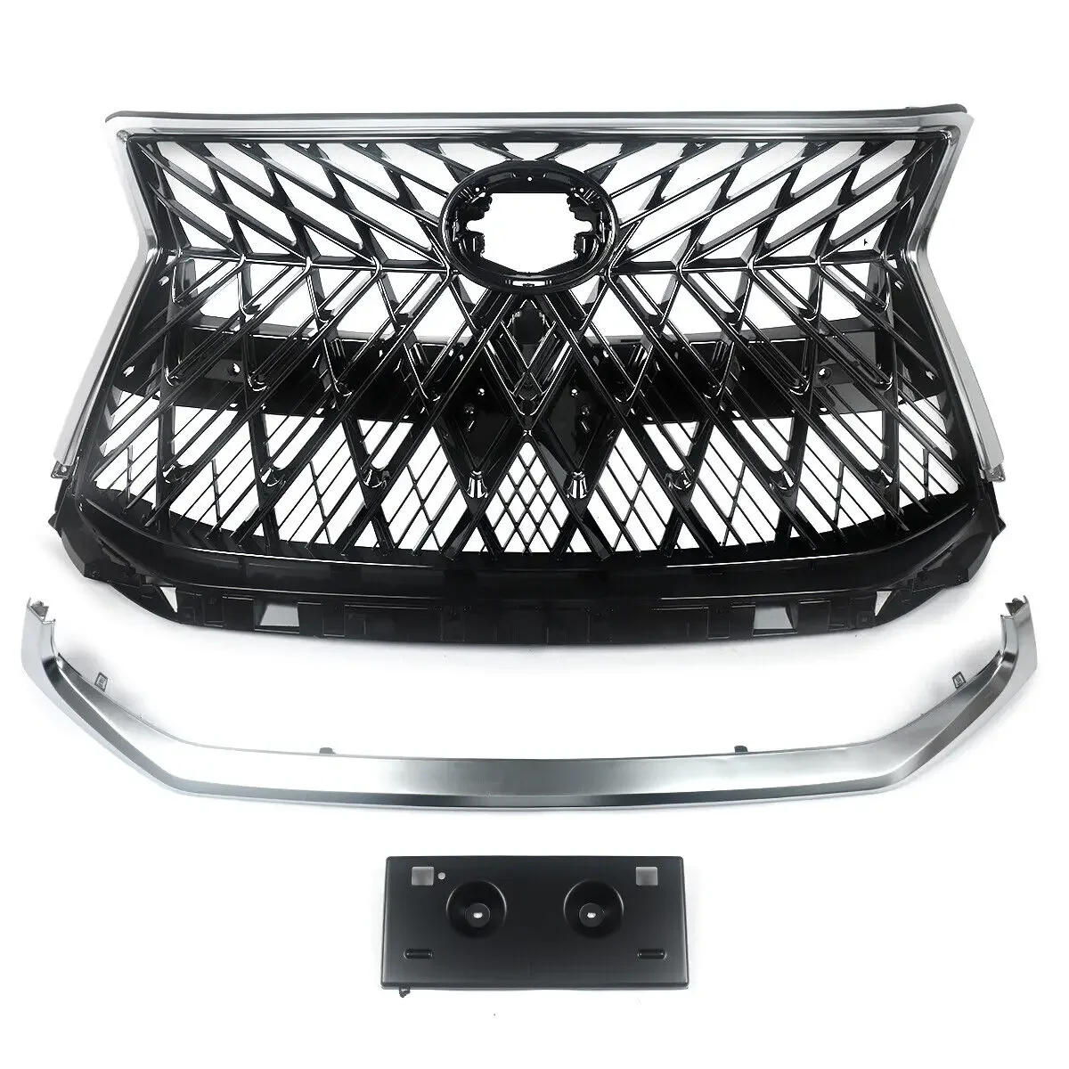 MAGICKIT For Lexus LX570 2016-2021 Sport Look Front Bumper Upper Grille Luxury Grill car accessories Chrome & Black ABS Plastic