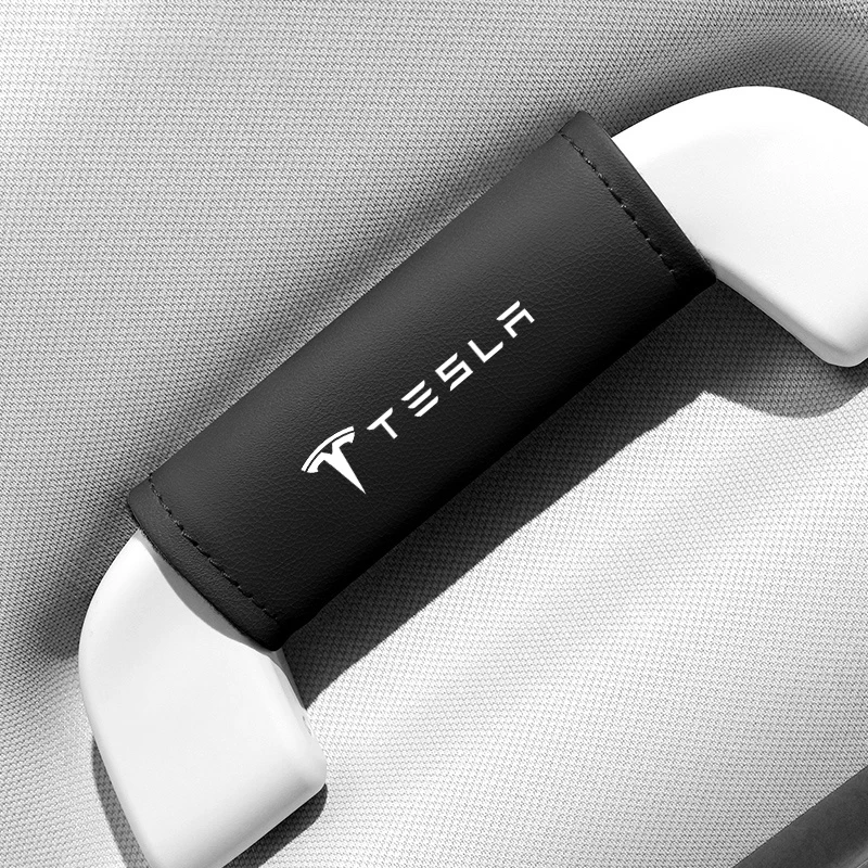 For Tesla Model 3 Model S X Model Y Roadster SpaceX Leather Car Roof Armrest Pull Cover Handle Gloves Protection Car Accessories