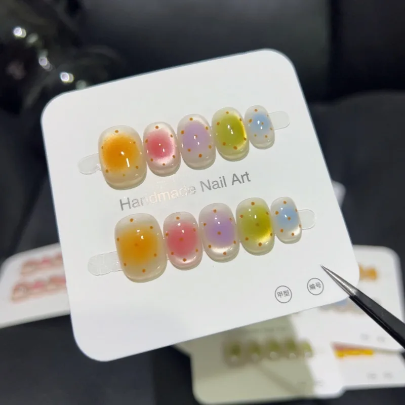 

Handmade 2025 Short False Nails with Glue Multicolor Cute Stick-on Nails with Design Nail Tips Press on Nails with Box and Tools