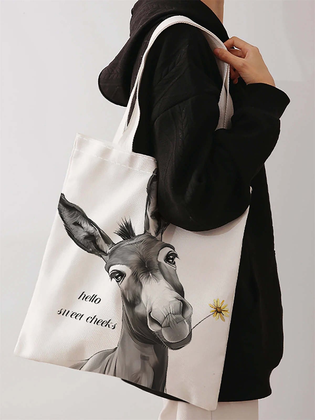 حقيبة يد كاجوال مطبوعة بنمط حمار، حقيبة ظهر عصرية قابلة لإعادة الاستخدام، حقيبة يد متعددة الوظائف، حقيبة تسوق قماشية