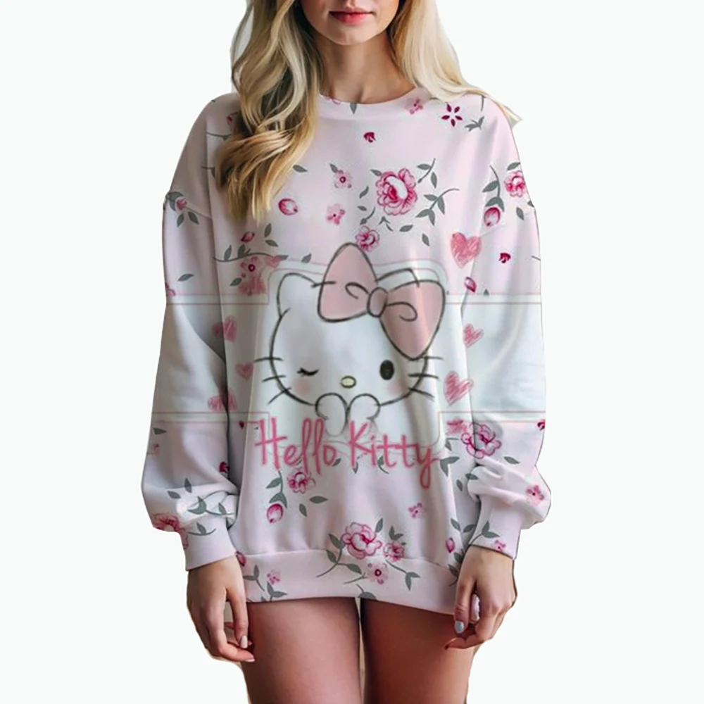 O Neck Hello Kitty Women\'s Long Sleeve Sweatshirts Youthful Woman Clothes Party Y2k Streetwear Pullovers High Quality 2024 New