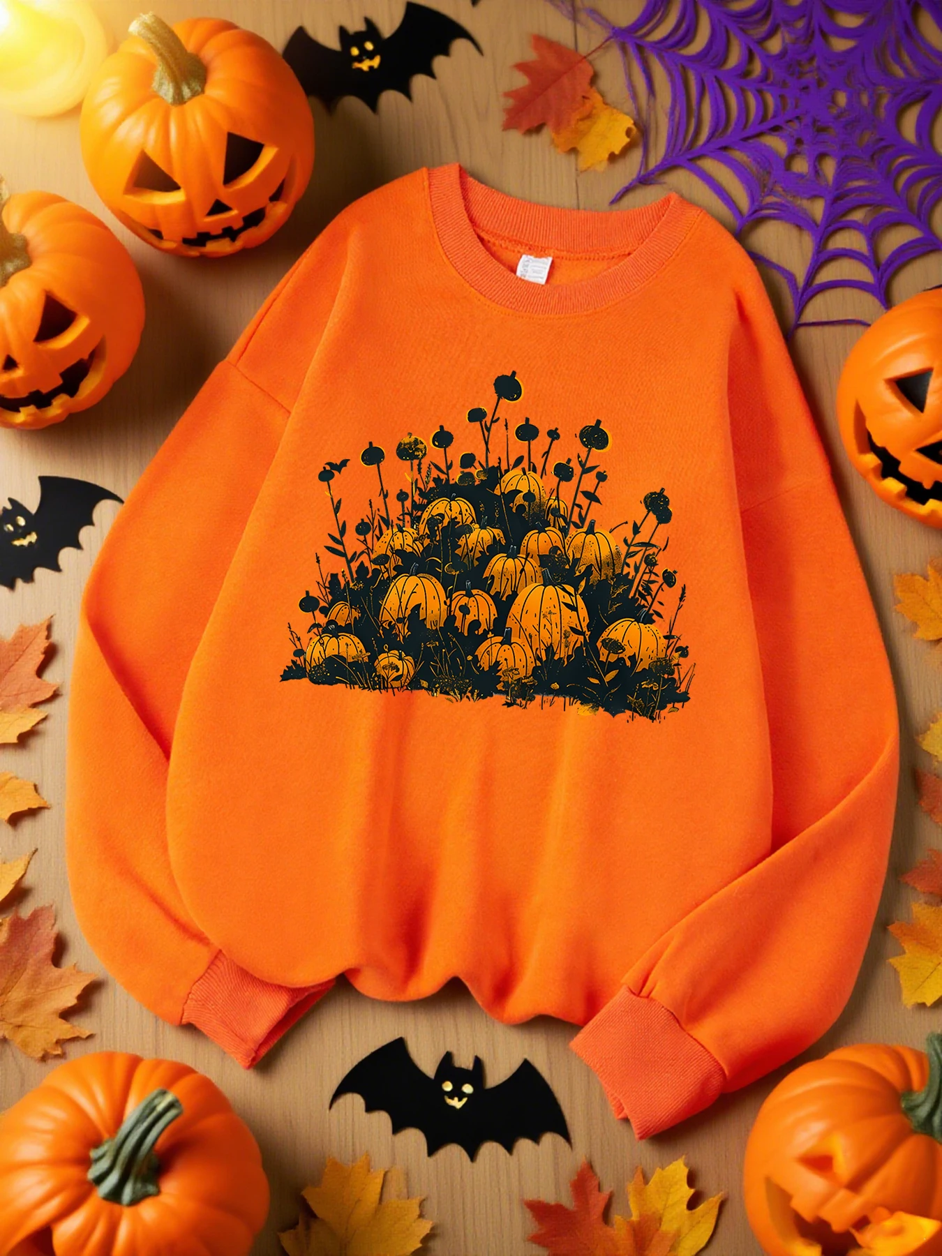 Pumpkins And Flowers Pattern Woman Sweatshirts Sport Oversized Sportswears Soft Hip Hop Pullovers Autumn Casual Sweatshirt