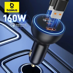 Автомобильное зарядное устройство Baseus 160 Вт QC 5,0, быстрая зарядка PPS PD3.0 USB Type C, автомобильная зарядка телефона для iPhone 16 15 14, ноутбуков и планшетов Samsung