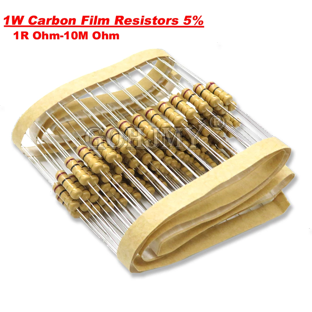 

20PCS 1W Carbon Film Resistors 5% 1R-10M 1K 10K 4K7 20K 100K 200K 560K 1M 3M3 Ohm Color Ring Resistance 10R 47R 100R 220R 500R