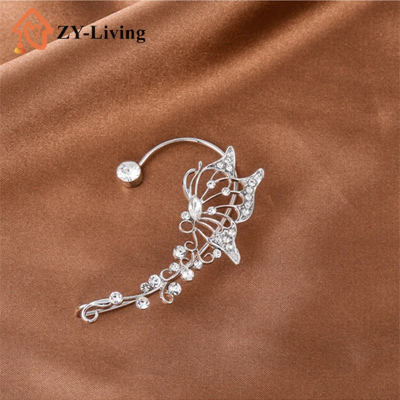1Pair Fashion Sparkling Crystal Elf Butterfly Ear Cuff Without Piercing Clip Earrings Elegant Ear Clip For Women Wedding Jewelry