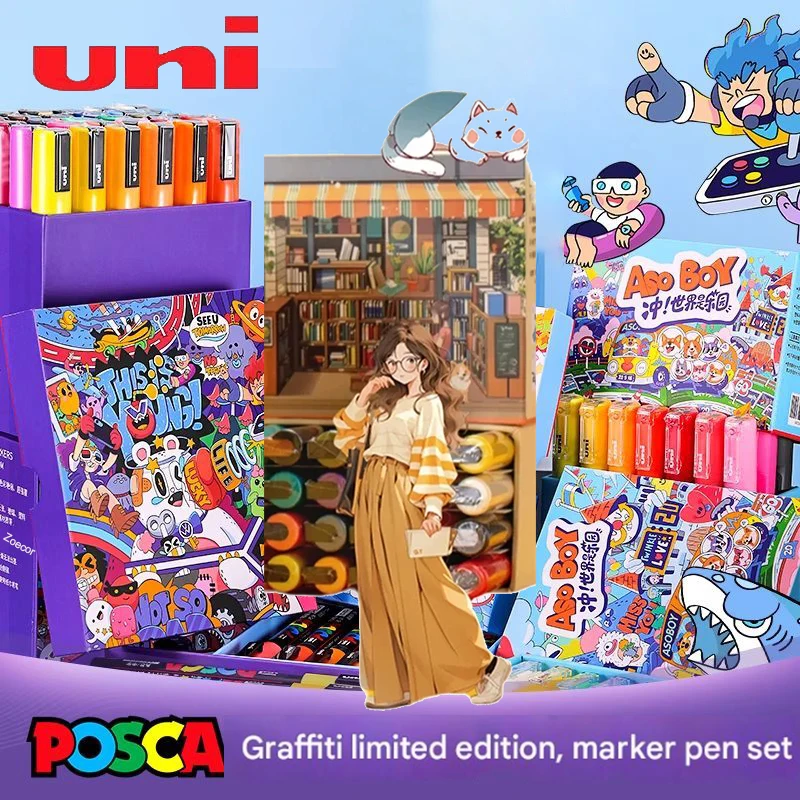 

UNI Posca POP Poster Marker Set Multi-size Graffiti Theme High-coverage Color Markers Art Creations All-materials Applicability