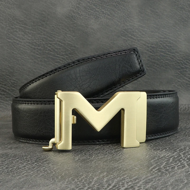 Ceinture automatique en cuir véritable pour hommes, lettre M, formel, classique, designer, décontracté, haute qualité