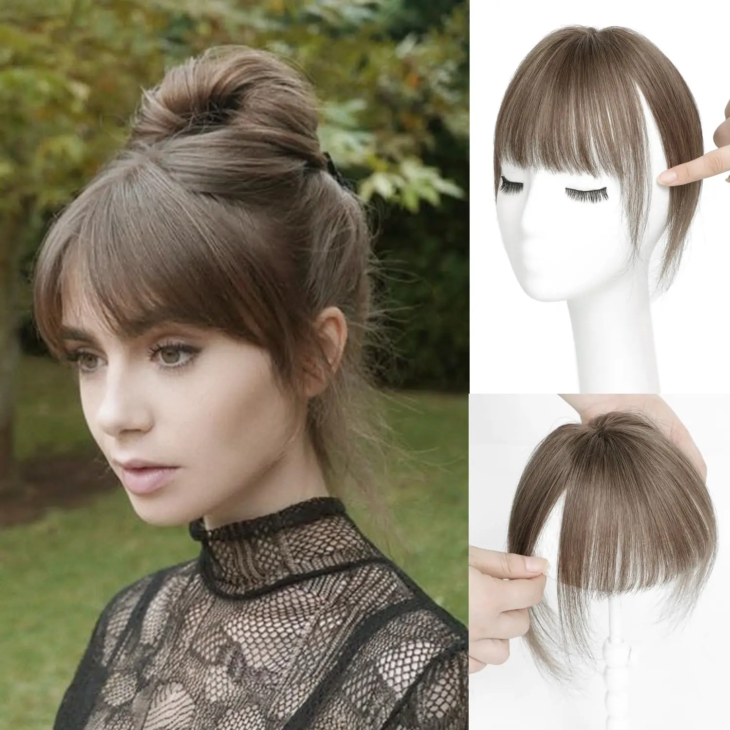 Clip in Bangs 100% Real Human Hair Wispy Bangs Clip in Hair Extensions Fake Bangs 360° Cover Clip in Full Fringe French Air Bang