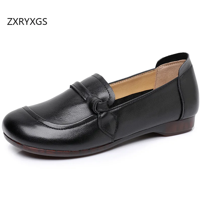 

ZXRYXGS 2025 Top Cowhide Elegant Comfortable Genuine Leather Shoes Women Office Work Banquet Flats Large Size Travel Shoes Tide