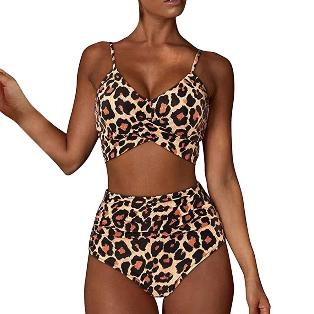 Women's Cheetah Bikini Set, High Waist Bathing Suit, Two Piece Swimsuit