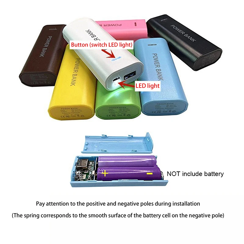 Portable Power Bank Case DIY 2Cell 18650 Battery Box For Smart Phone Charge 5V 1A For 18650 Battery With Indicator Light
