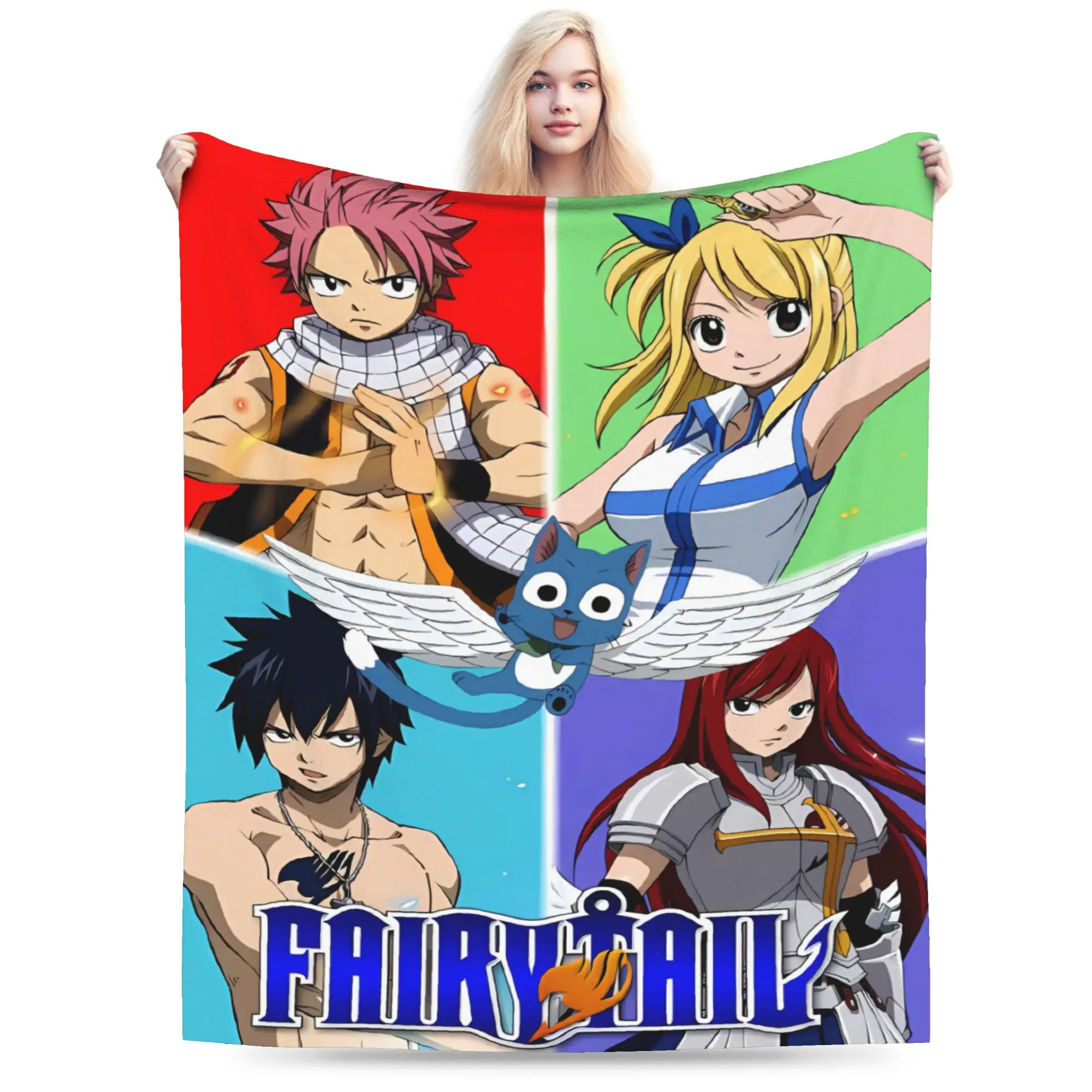 Colorful Fairy Tail Manga Collage Blanket  Camping Flannel Throw Blanket For Outdoor Warm Custom DIY Quality Bedspread Gift Idea