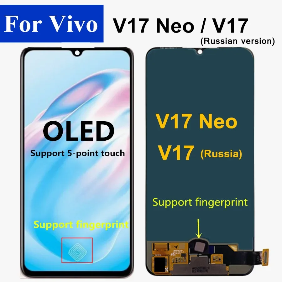 

6.38" OLED Support fingerprint For Vivo V17 Neo LCD Display Touch Digitizer Screen for vivo V17 Russia version 1920 V17Neo