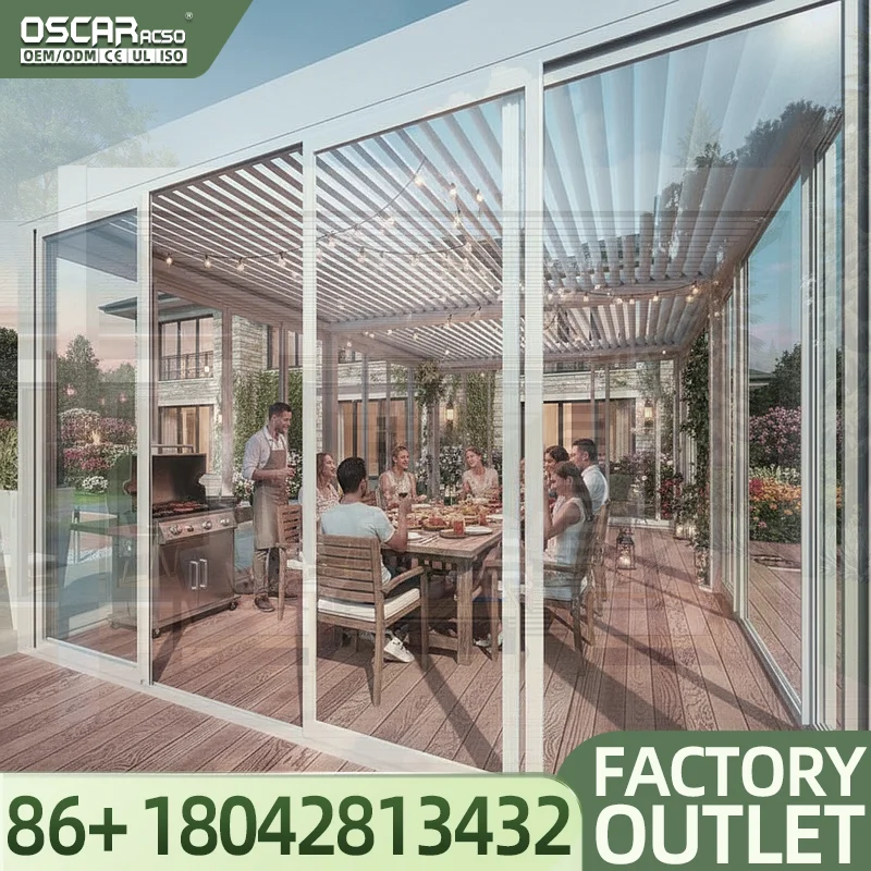 4X4Meter HighWind Resistant Garden Outdoor Aluminum Frame Roller Screen Sun Shade Gazebo for Patio Backyard Picnic Pergola