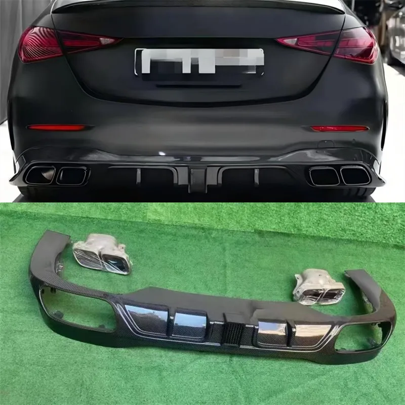 

For Benz C Class C200 C260L W206 Real Carbon Fiber Car Rear Bumper Lip Diffuser Exhaust Port Spoiler Accessories Body Kit