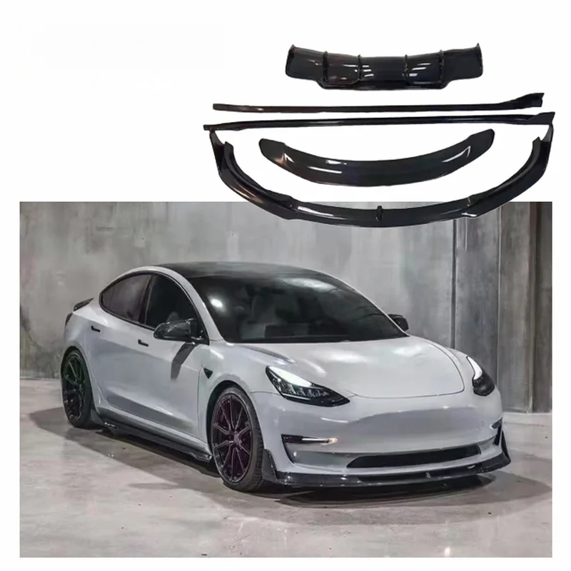 High Quality V Style Carbon Fiber Body Kit Front Lip Rear Diffuser Side Skirt Exterior Upgrade Tuning Parts For Model 3