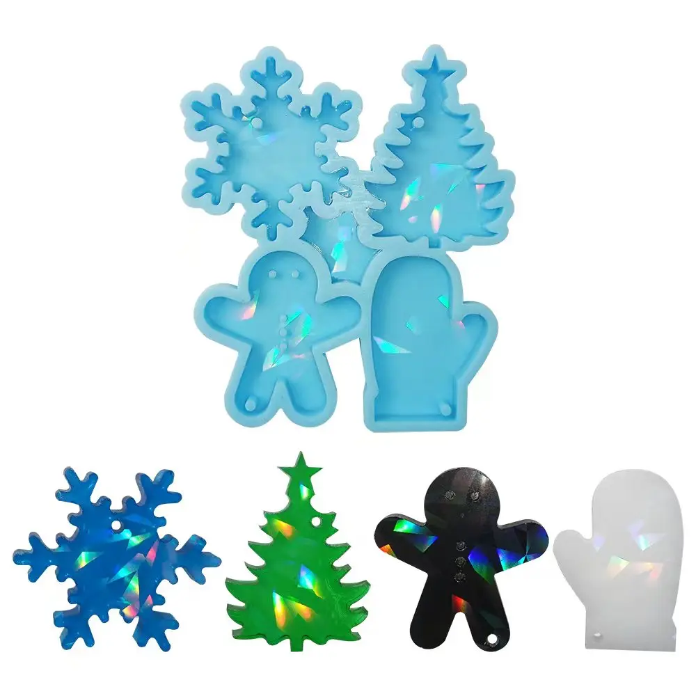 DIY Holographic Christmas Snowman Snowflake Listing Keychain Crystal Epoxy Resin Silicone Mold