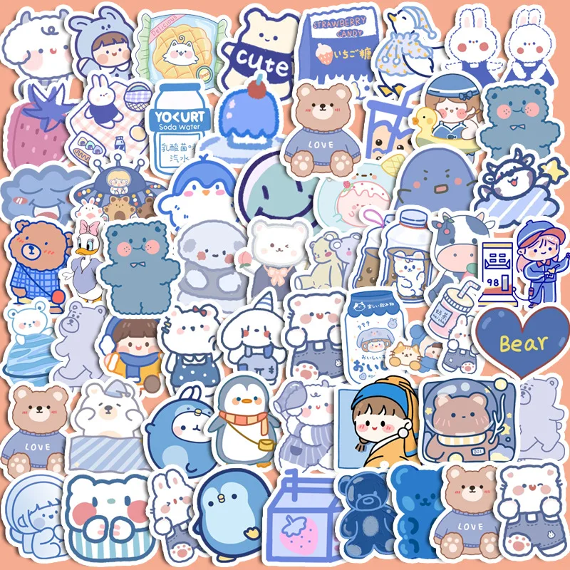 90pcs Blue Brownie Cute Animal Graffiti Stickers Children\'s Diy Stationery Computer Stickers Student Stationery