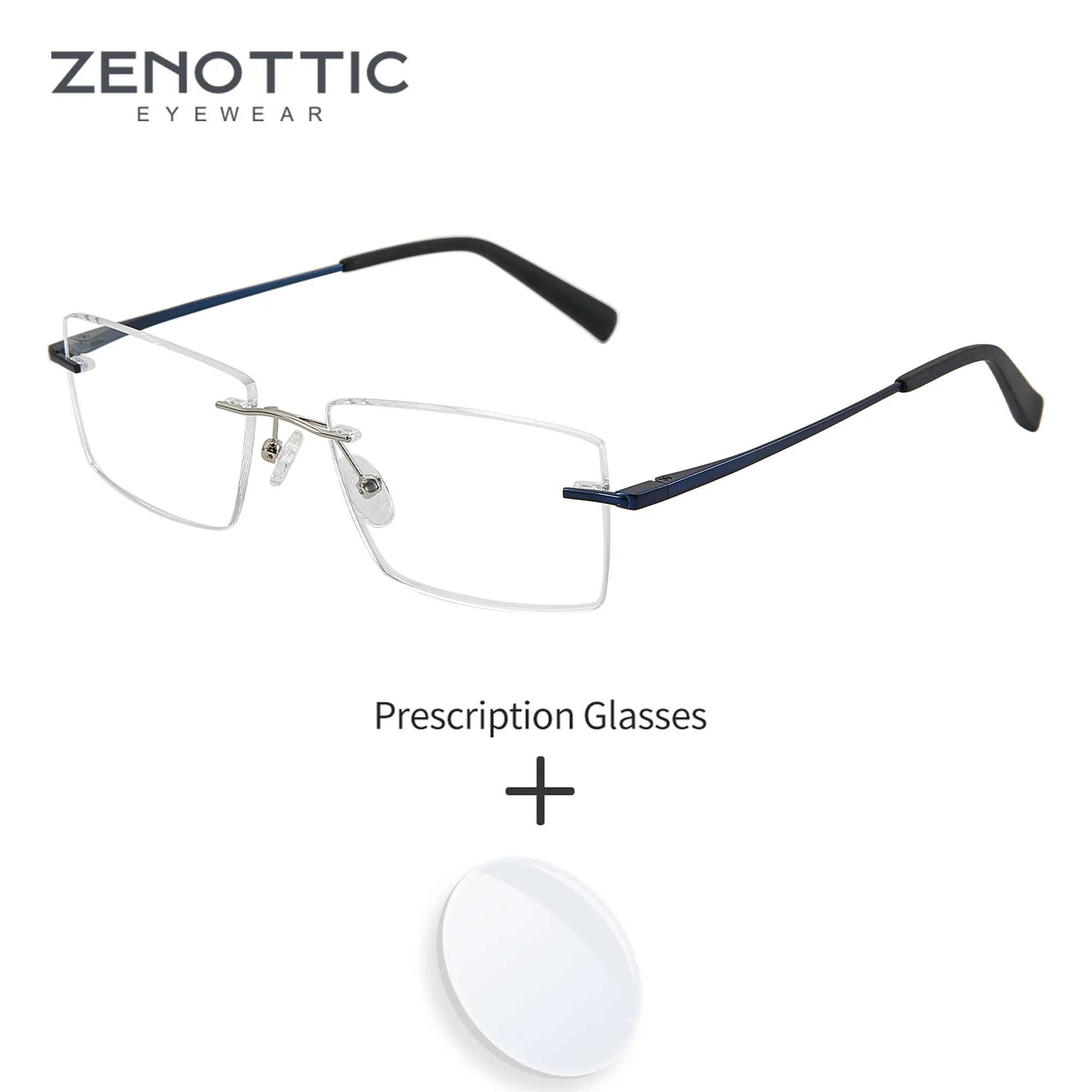 ZENOTTIC L Size Rimless Prescription Glasses For Men Rectangle Frame Blue Light Myopia Lenses Photochromic Correction Optical