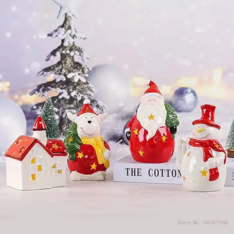 Ceramic Christmas Tree Candle Lamp Night Light Snowman Santa Decoration Decoration Birthday Children's Gift Home Decoration