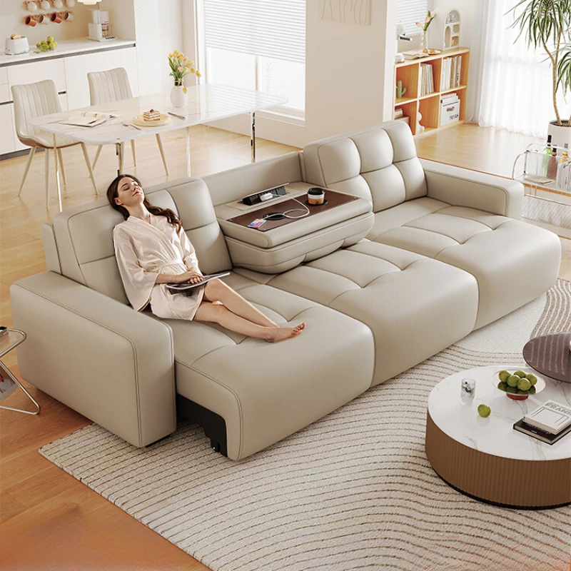 Sofás de lujo de cuero genuino, cama minimalista reclinable, sofá moderno italiano, suelo de 3 plazas, Divano Soggiorno, muebles para sala de estar