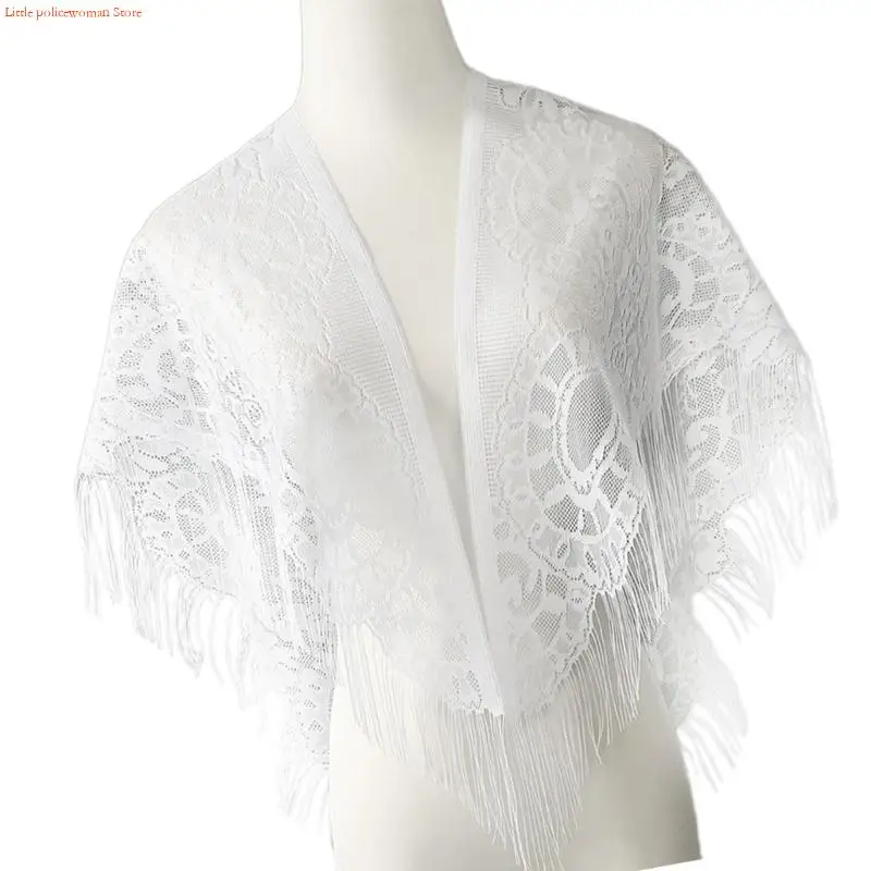 F92D Elegant Lace Scarf Lightweight Breathable Polyester For Women Year Round Comfort And